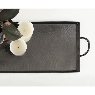 Sanzo Pewter Hammered Metal Rectangular Tray with Handles