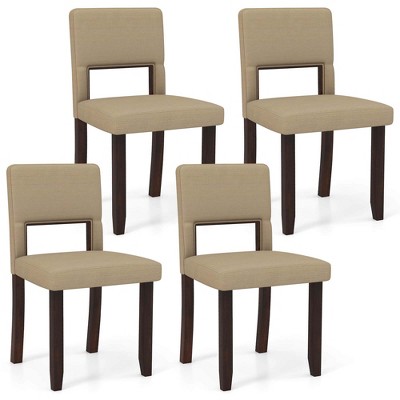 Costway Wooden Dining Chair Set of 2/4 with Acacia Wood Frame Padded Seat & Back Home Beige