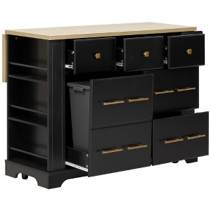 Whisen Kitchen Island with 6 Drawers, Pull - Out Trash, 5 Rolling Wheels, Drop Leaf & Racks - 1 of 4