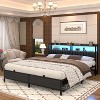 Besiost Bed Frame with Upholstered Storage Headboard, Bedframe with Charging Station and LED Light - 3 of 4