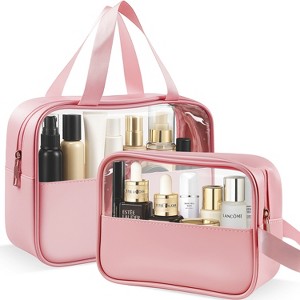 Mber TSA Approved Toiletry Bag Clear Makeup Bag Organizer, Clear Toiletry Bag Set, Clear Zipper Pouches Quart Size & Clear Travel Cosmetic Bags, Pink - 1 of 4
