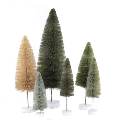 Christmas 15.0" Gray Rainbow Trees Set Of 6 Bottle Brush  -  Decorative Figurines