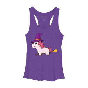 Women's Design By Humans Witch Unicorn Halloween T Shirt By thebeardstudio Racerback Tank Top - 1 of 3