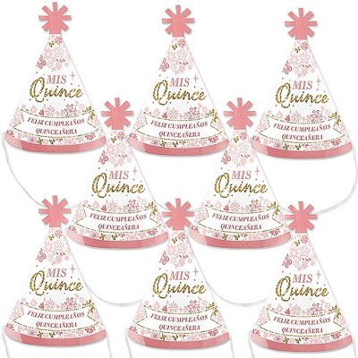 Big Dot of Happiness Mis Quince Anos - Mini Cone Quinceanera Sweet 15 Birthday Party Hats - Small Little Party Hats - Set of 8