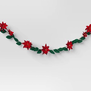 Christmas Fabric Poinsettia Garland Decor - Wondershop™ - 1 of 3