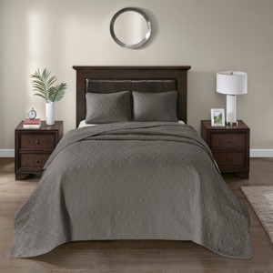 Gulches 3 Piece Queen Reversible Bedspread Set,Dark Gray - 1 of 4