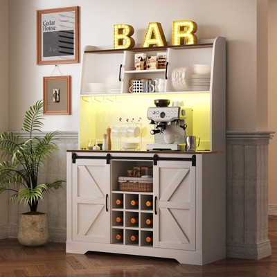 65.6"h Coffee Bar Cabinet With Charging Station & Led Light