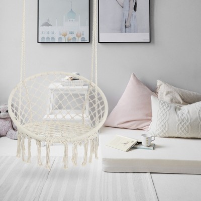 Hammock Chair Swing Max 330 Lbs Hanging Cotton Rope Hammock Swing Chair for Indoor