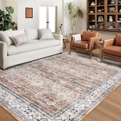 Washable Vintage Runner Rug – Low-Pile Non-Slip Floral Hallway Carpet for Kitchen, Entryway, Laundry