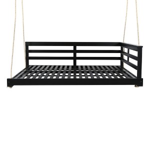 NAYSAYE Patio Swing Acacia Wood Porch Swing Bed Durable Minimalist Design for Outdoor Relaxation, Black, 84"*31"*7.75" - 1 of 4