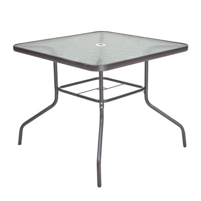 Brown Steel and Glass 5-Piece Patio Dining Set with Umbrella Hole