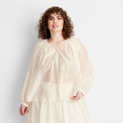 Women's Long Sleeve Flowy Button-Down Shirt - Future Collective Cream 3X