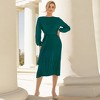 Womens Winter Fall Pleated Knitted Fit and Flare Long Sleeve Sweater Dress - 3 of 4