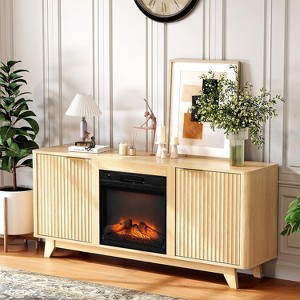VINGLI Fireplace TV Stand for up to 70 inch TVs, Fluted Entertainment Center with Electric Fireplace Heater & Adjustable Shelves, Oak - 1 of 4