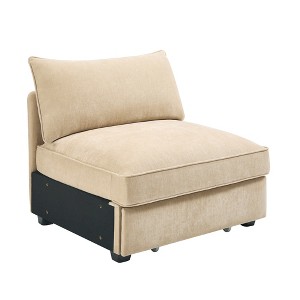 Vynxaria Modern Armless Sofa Wheat Chenille, Crescent Shape, Hidden Storage (Footrest/Seat), 2/3/4-Seat Options for Nordic/Modern Decor - 1 of 4