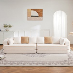 135" 4-Seat Teddy Fabric No Assembly 32D High Density sponge Boneless Sofa Fluffy Comfy Couch,Oversize sofa for Living Room,White - 1 of 4