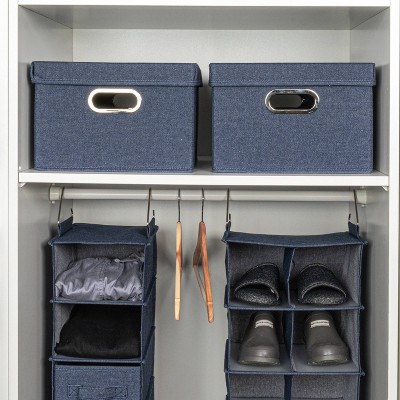 Denim Blue Stackable Cotton Blend Lidded Storage Boxes, Set of 2