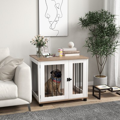 LAOTIES Dog Crate Furniture with Lockable Door,Indoor Wooden Dog Kennel End Table for Small And Medium Dogs
