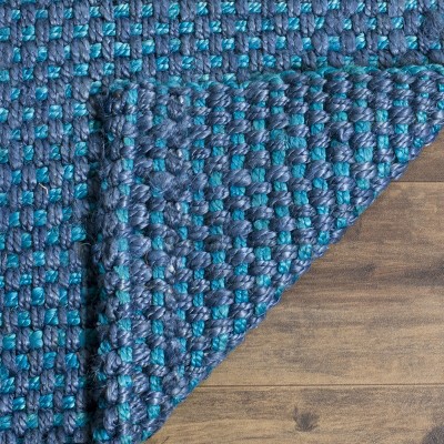 Hand-Knotted Blue Jute Rectangular Rug, 6' x 9'