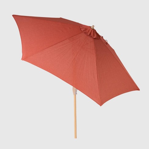 9 Round Patio Umbrella Duraseason Fabric Orange Light Wood Pole Threshold Target