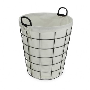 HomeRoots Large White Fabric Lined Metal Laundry Type Basket With Handle - 1 of 3