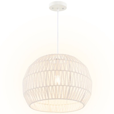 Tangkula Paper Pendant Light Fixture Round Hanging Ceiling Light with Adjustable Hanging Rope 17.5” Decorative Chandelier