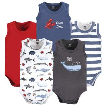 Hudson Baby Infant Boy Cotton Sleeveless Bodysuits, Boy Sea Creatures
