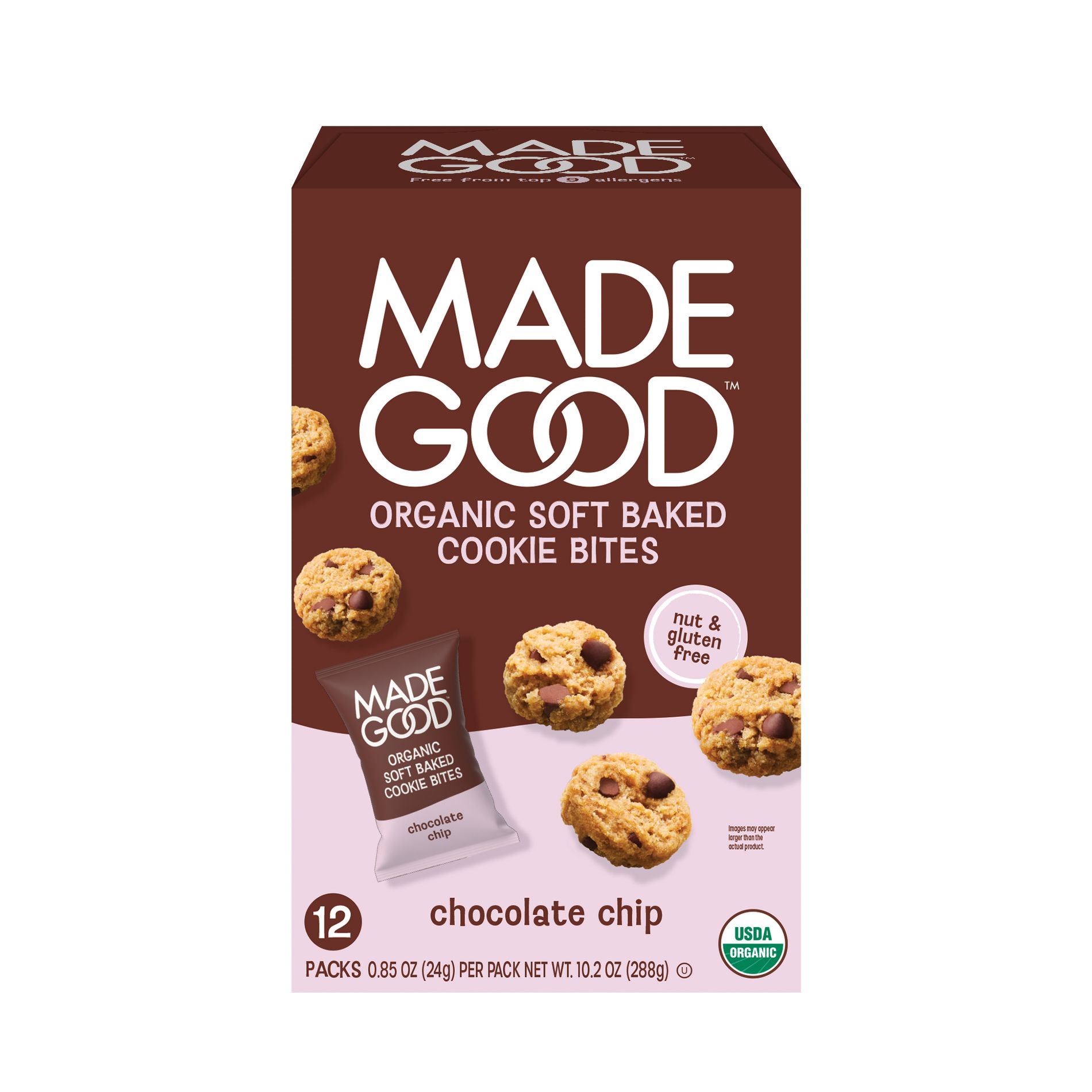 MadeGood Organic Gluten Free Chocolate Chip Cookies Soft Baked Snack Pack - 12ct