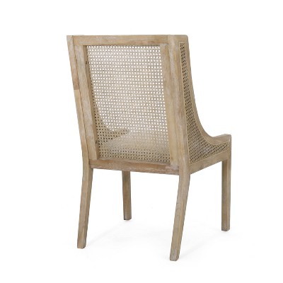 Beige Upholstered Cane and Wood High Back Side Chair Set