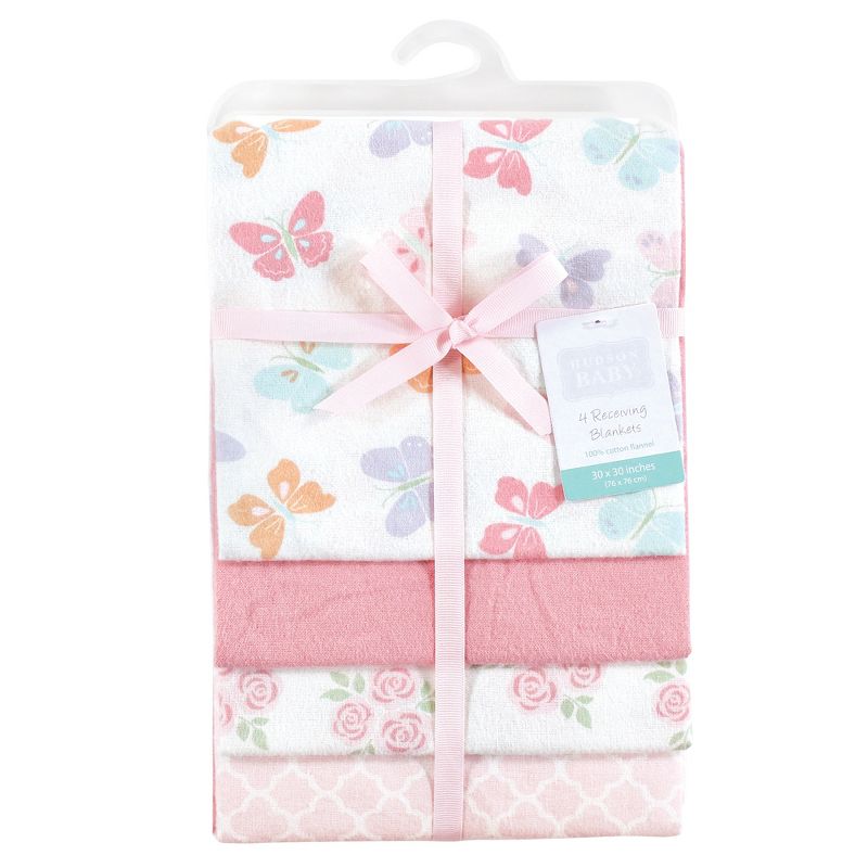 Hudson Baby Infant Girl Cotton Flannel Receiving Blankets, Pastel Butterfly, One Size, 3 of 8