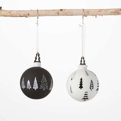 Tree Icon Ornament Multicolor 4.5"H Glass Set of 2
