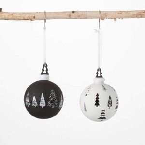 Tree Icon Ornament Multicolor 4.5"H Glass Set of 2 - 1 of 2