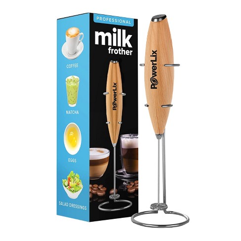 Powerlix Milk Frother Handheld Battery Operated Electric Whisk Foam Maker  For Coffee With Stainless Steel Stand Included - Wooden : Target