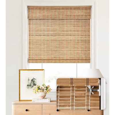 Roll Up Bamboo Blinds for Windows 30'' W x 64'' H, Brown