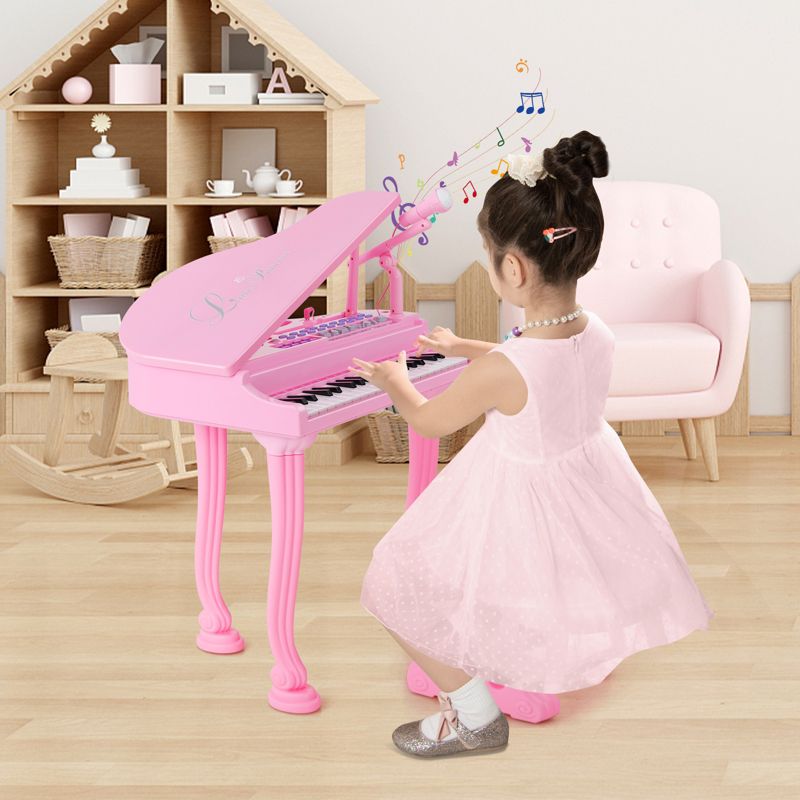 Costway 37 Keys Kids Piano Keyboard Toy Toddler Musical Instrument w/ Stool & Microphone Pink\Black, 2 of 10