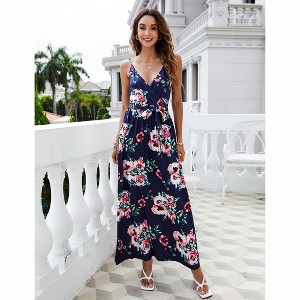 Women's Strap Maxi Hawaiian V Neck Floral Casual Beach Dresses - 1 of 4