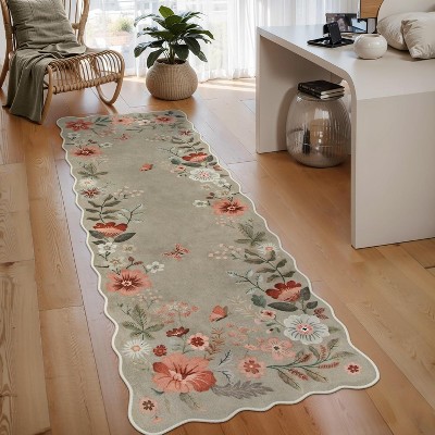 Lahome Machine Washable Floral Plant Floor Mat-Natural Bio-Printed Soft Rug for Living Room, Bedroom, or Entryway