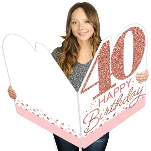 Big Dot of Happiness 40th Pink Rose Gold Birthday - Happy Birthday Giant Greeting Card - Big Shaped Jumborific Card - 16.5 x 22 inches - 1 of 4