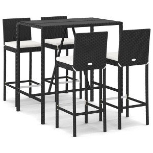 vidaXL Patio Bar Set Outdoor Table and Chair Set with Cushions Poly Rattan - 43.3" Table Length Black 4 Items - 1 of 4