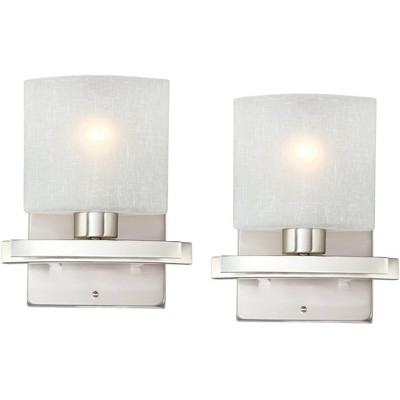 Possini Euro Design Modern Wall Light Sconces Set Of 2 Brushed Nickel  Hardwired 8 1/2 Fixture White Linen Glass Shade For Bedroom : Target