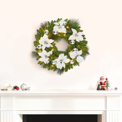 GameXcel 24" Prelit Christmas Wreath – 50 Colorful LEDs, Battery Timer, Artificial