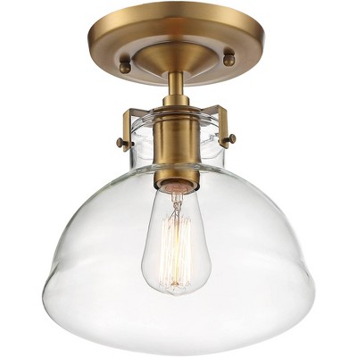 Possini Euro Design Modern Industrial Ceiling Light Semi Flush Mount Fixture Gold 9 1/2" Wide Clear Glass House Bedroom Kitchen