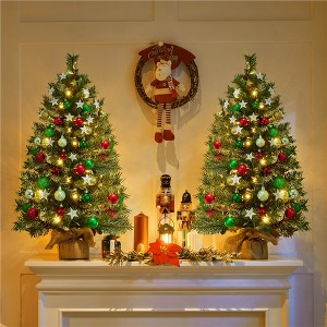 Yaheetech 2Ft/3Ft Set of 2 Battery Operated Tabletop Christmas Tree with LED Lights, Green - 1 of 4