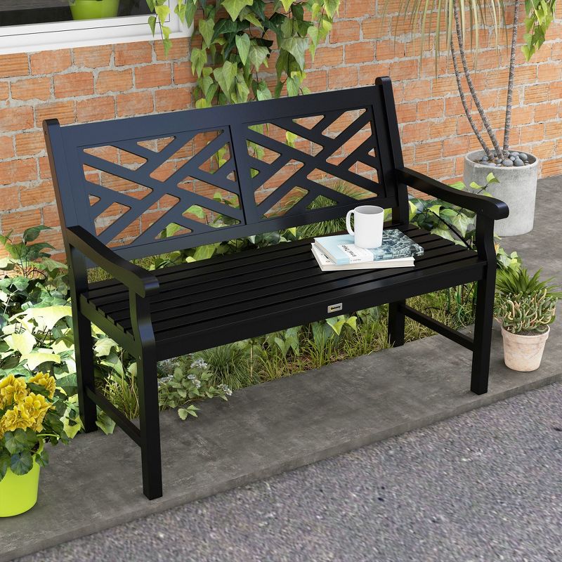 Outsunny 43.25" Outdoor Garden Bench, Wooden Bench, Poplar Slatted Frame Furniture for Patio, Park, Porch, Lawn, Yard, Deck, 3 of 7