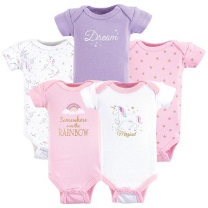Hudson Baby Infant Girl Cotton Preemie Bodysuits 5pk, Magical Unicorn, Preemie - 1 of 1
