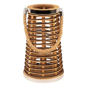 Northlight Rattan Tapered Glass Candle Lantern with Jute Handle - 12.75" - 1 of 4