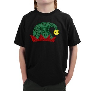 LA Pop Art Christmas Elf Hat - Boy's Word Art T-Shirt - 1 of 4