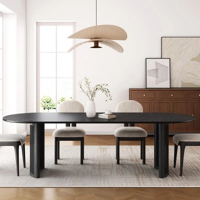 SpassWay 30"H Design Oval Wood Dining Table Kitchen Table Conference Table Gathering Table with Double Pedestal Black/Walnut/Natural Wood