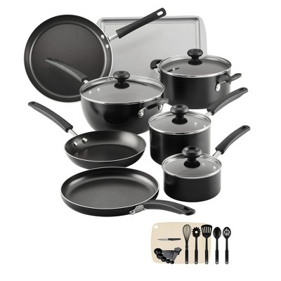 LunaLulinlk 24 Piece Aluminum Nonstick Cookware Pots and Pans Set, Black