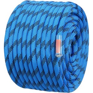 VEVOR 12.7mm Static Climbing Rope, 45.7M(150ft), 30KN Breaking Tension, Fiber Rope with Steel Snap Hooks for Escape, Rappelling, Fire Rescue, Blue - 1 of 4